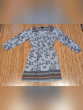 Espresso Floral Light Blue Long Sleeve Dress